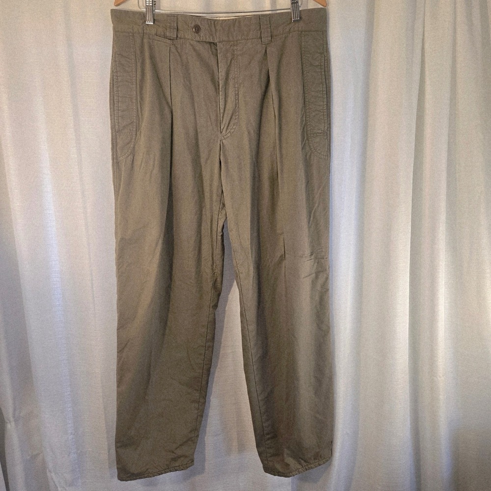Vintage HUGO BOSS Mens Cotton Pleated Lined Casual Pants Khaki Size 35x31‎